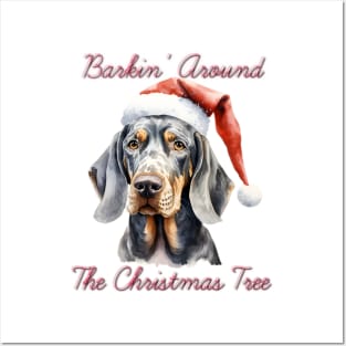 Christmas Coonhound Dog in Santa Hat Posters and Art